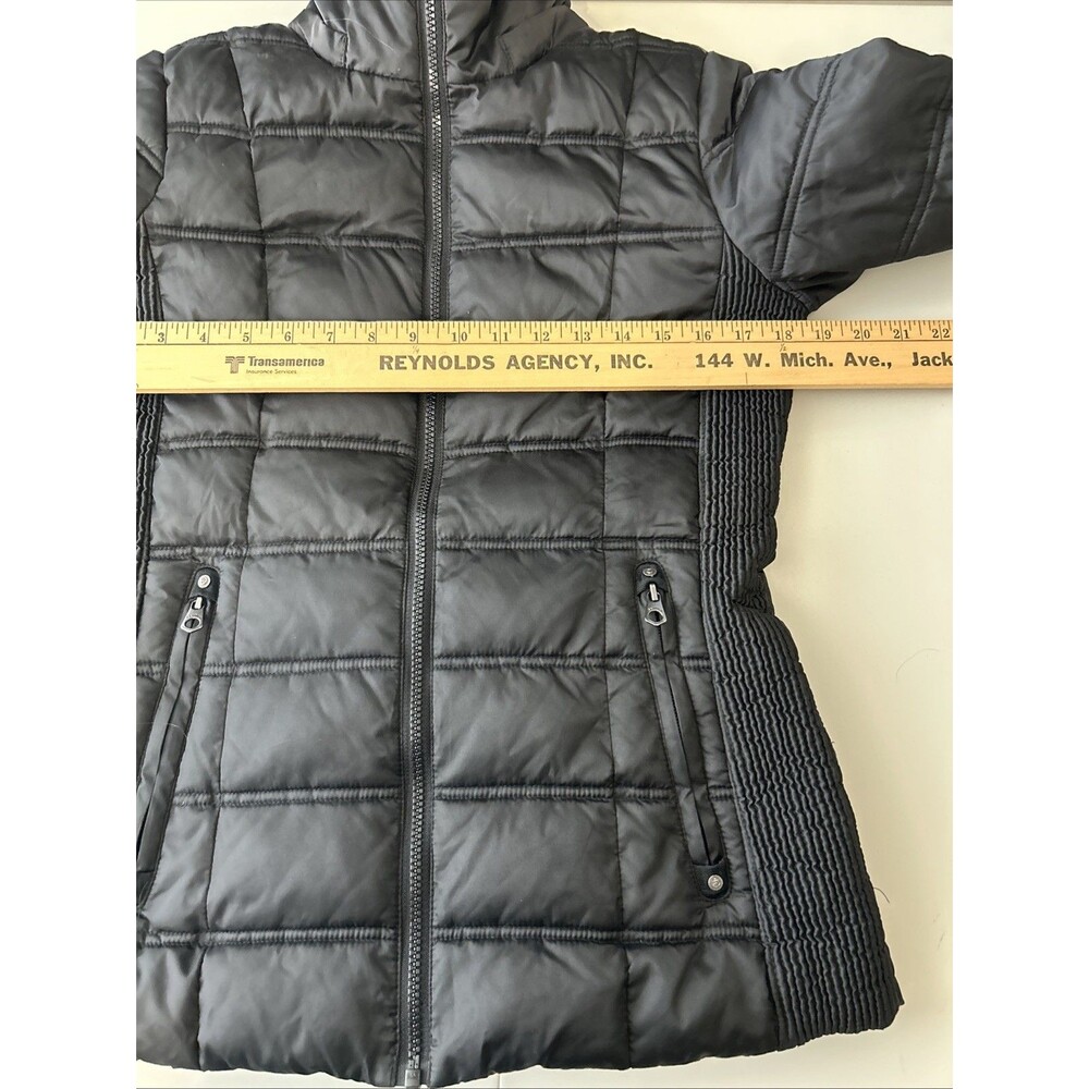 Nautica Black Puffer Jacket Women’s Small Gorpcore Fur Trim Zipper Long Sleeve - Picture 6 of 7